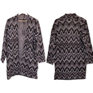 LUCKY BRAND Black & Gray Ikat Print Open Front Cardigan M NWT